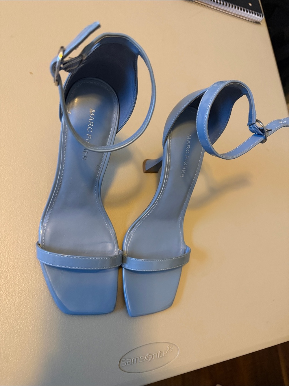Marc Fisher Powder Blue Square-Toe Ankle-Strap Stilettos - Picture 8 of 13